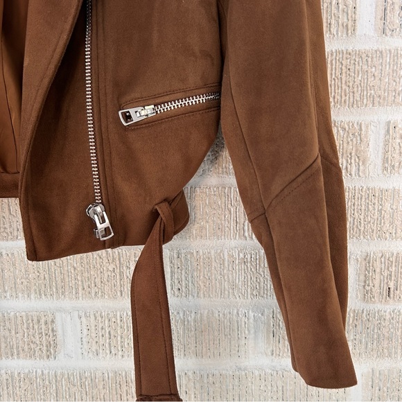 ZARA TRF Faux Brown Suede Moto Jacket - Picture 7 of 9